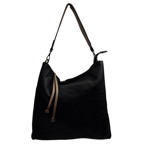 MCM Black Monogram Leather Slouchy Shoulder Purse Bag with